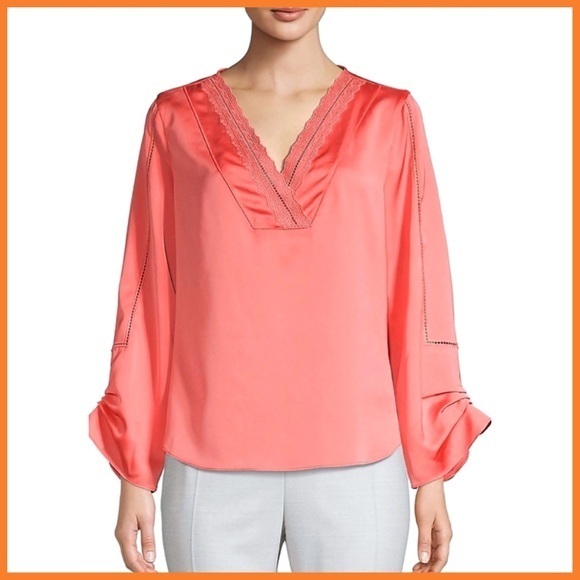 Laundry by Shelli Segal Peach Pink Satin Blouse - Picture 1 of 8